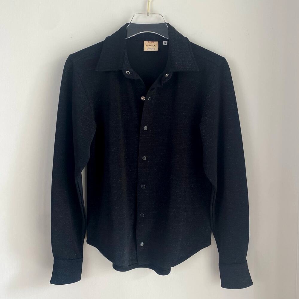 Vintage 90s Todd Oldham Black Shimmer Button Up Top Long Sleeve Knit Size Small